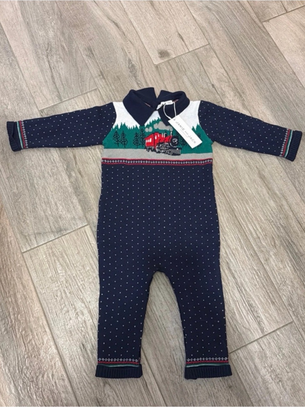 Janie and Jack Baby Train Collared One-Piece Suit